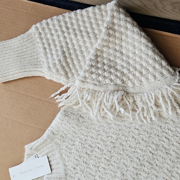 Treasure & Bond Mixed Stitch Fringe Chunky Sweater 1X Ivory Dove New - Picture 12 of 15